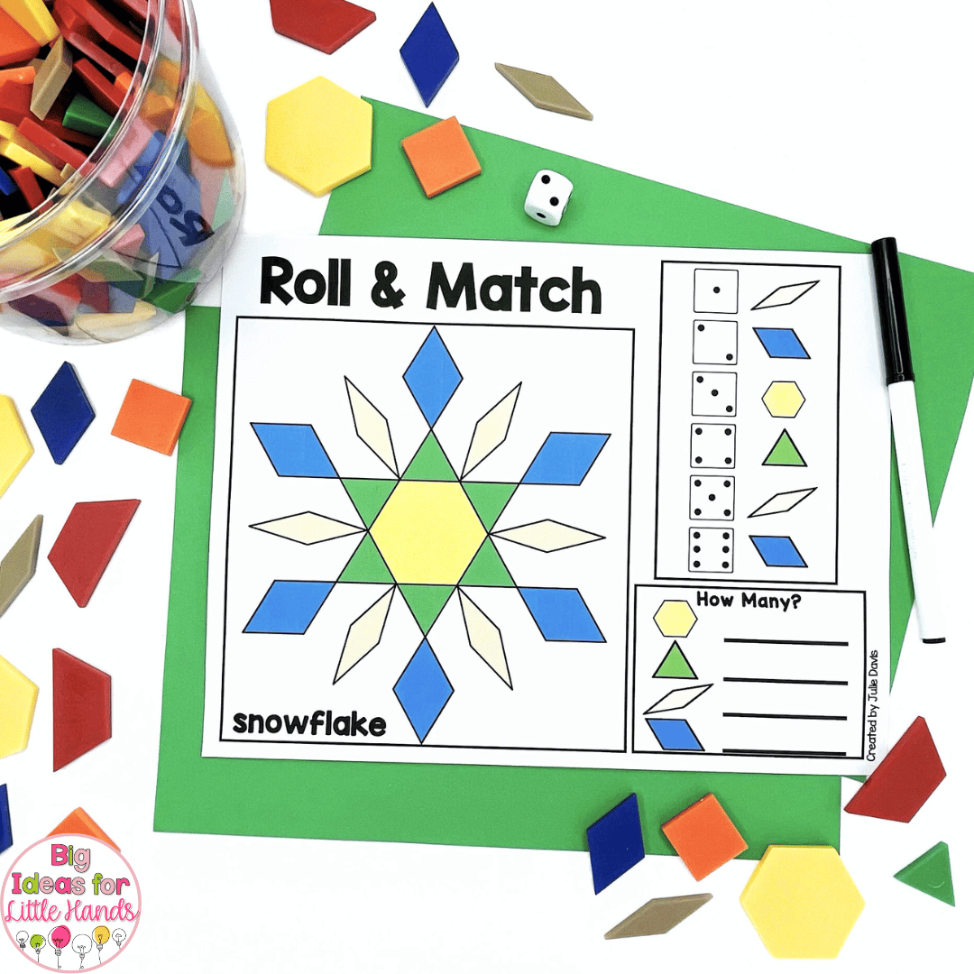 This roll and match mat makes a perfect January fine motor activity for kindergarten.