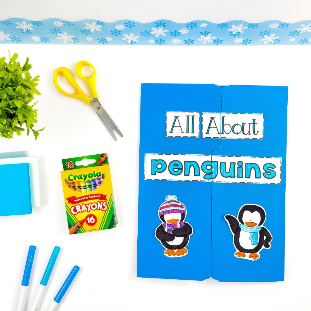 This image showcases a penguin lapbook perfect for kindergarten and first grade.