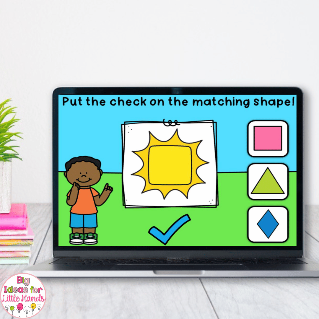 This image shows kindergarten Google Slides that can be used to practice shape recognition.