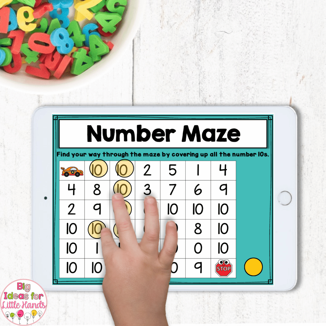 With the number maze in this image, students will practice recognizing number 10. It is the perfect addition to your number of the week activities.