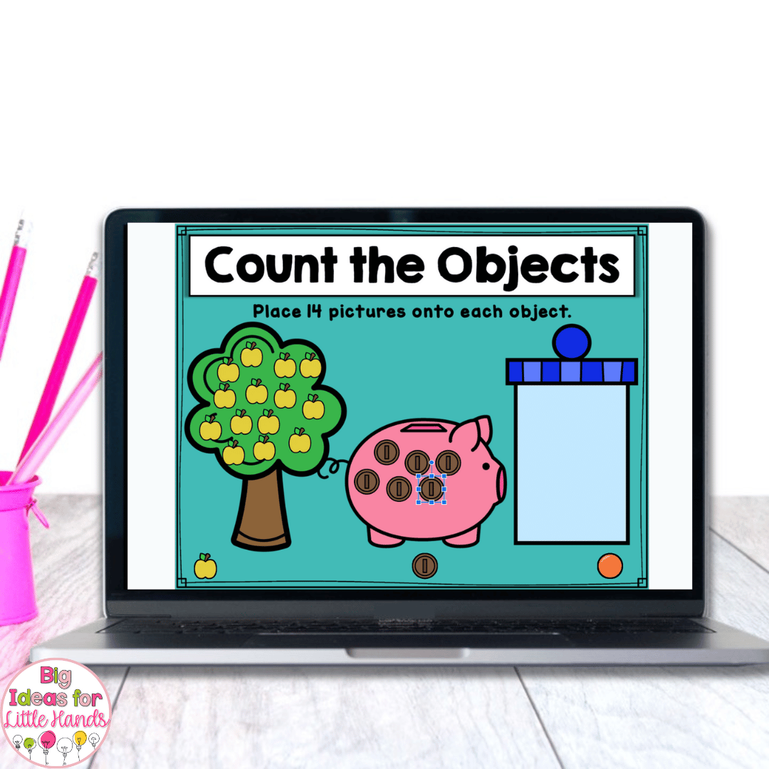 In this number of the week activity, students will count and drag objects like marbles, apples and coins to make 14.