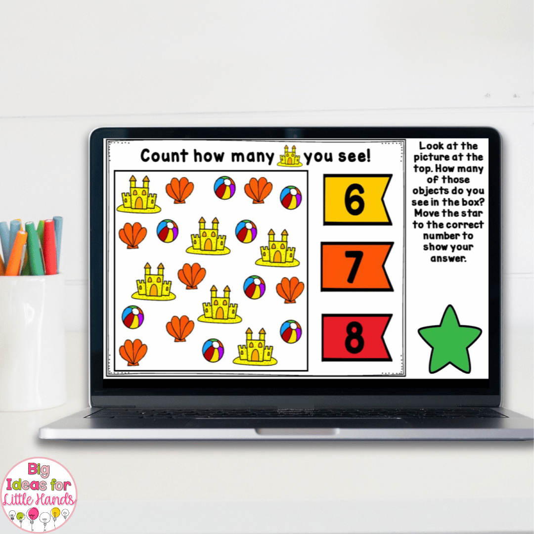 This image shows some Google Slides for summer that focus on counting skills.