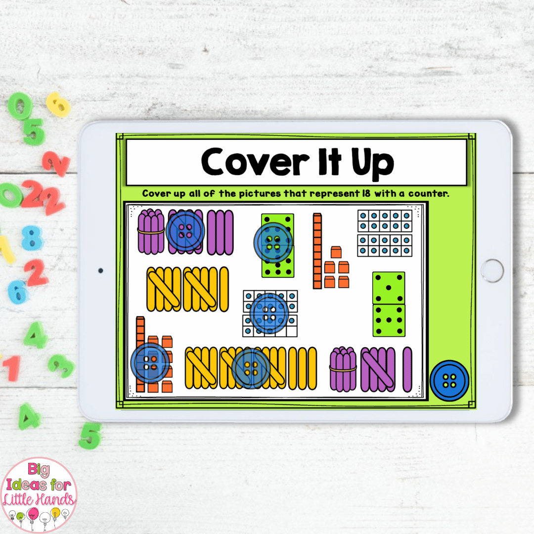 This image shows a "Cover It Up" digital math activity that you can use when teaching the number of the week!