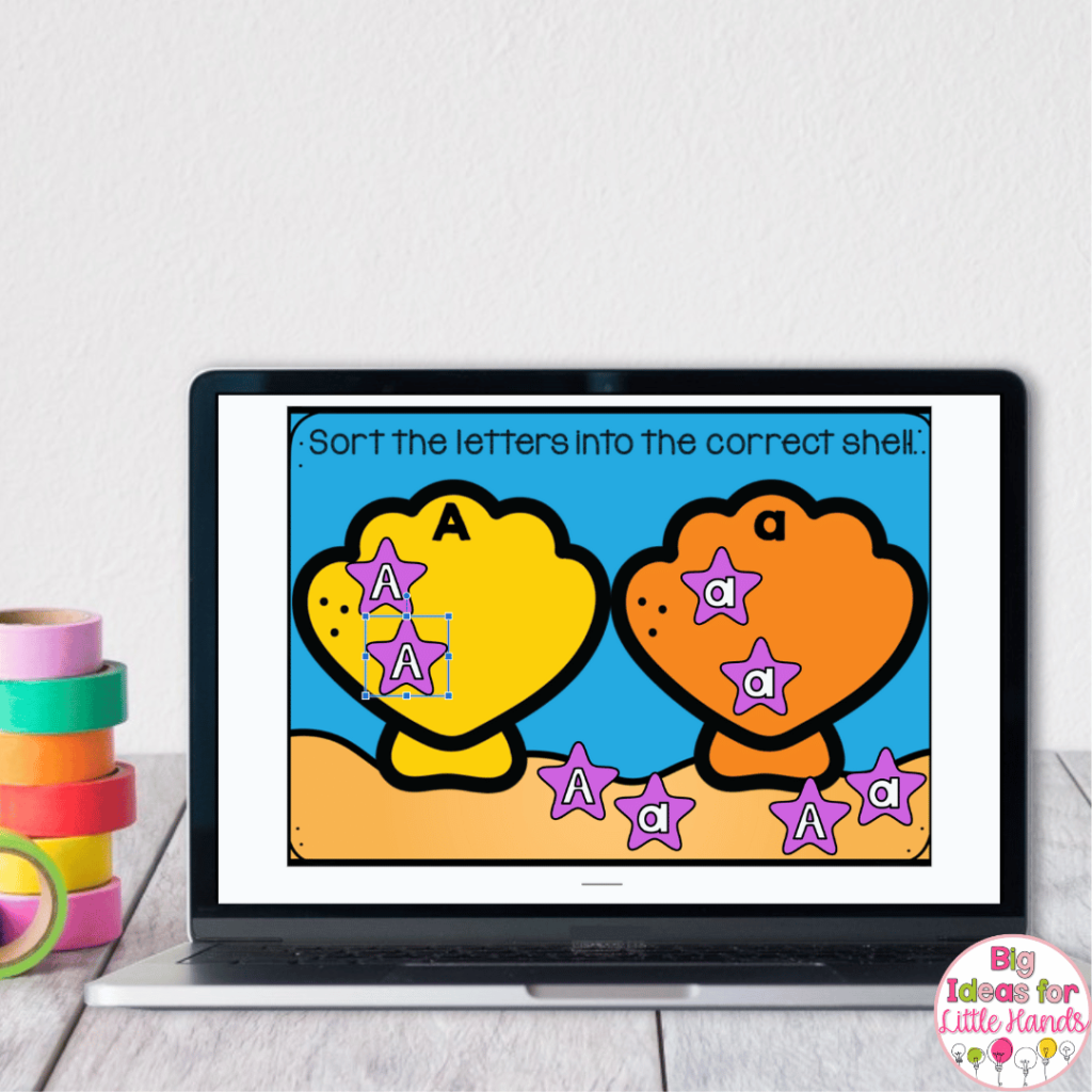 This image features kindergarten Google Slides that can be used to practice phonics skills like letter recognition.