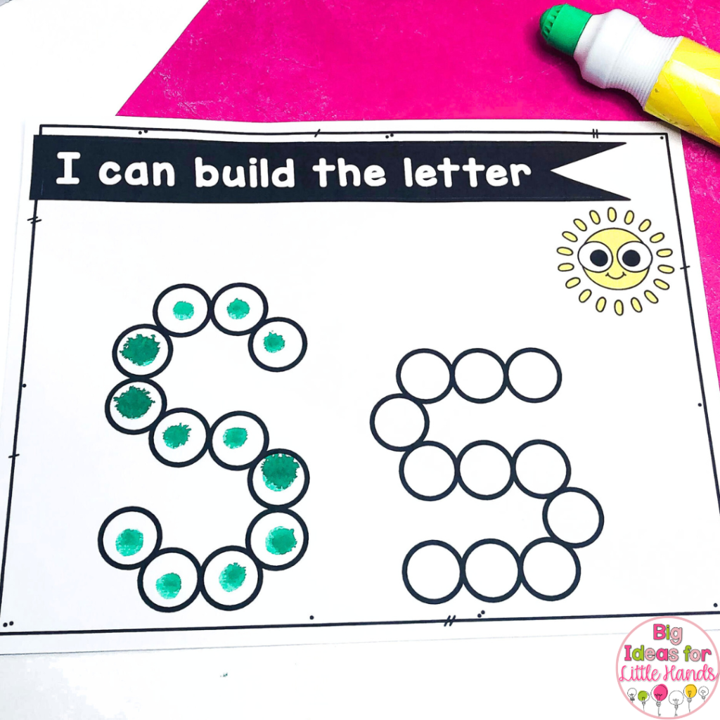 This image shows a letter building activity that can be used alongside mini erasers/