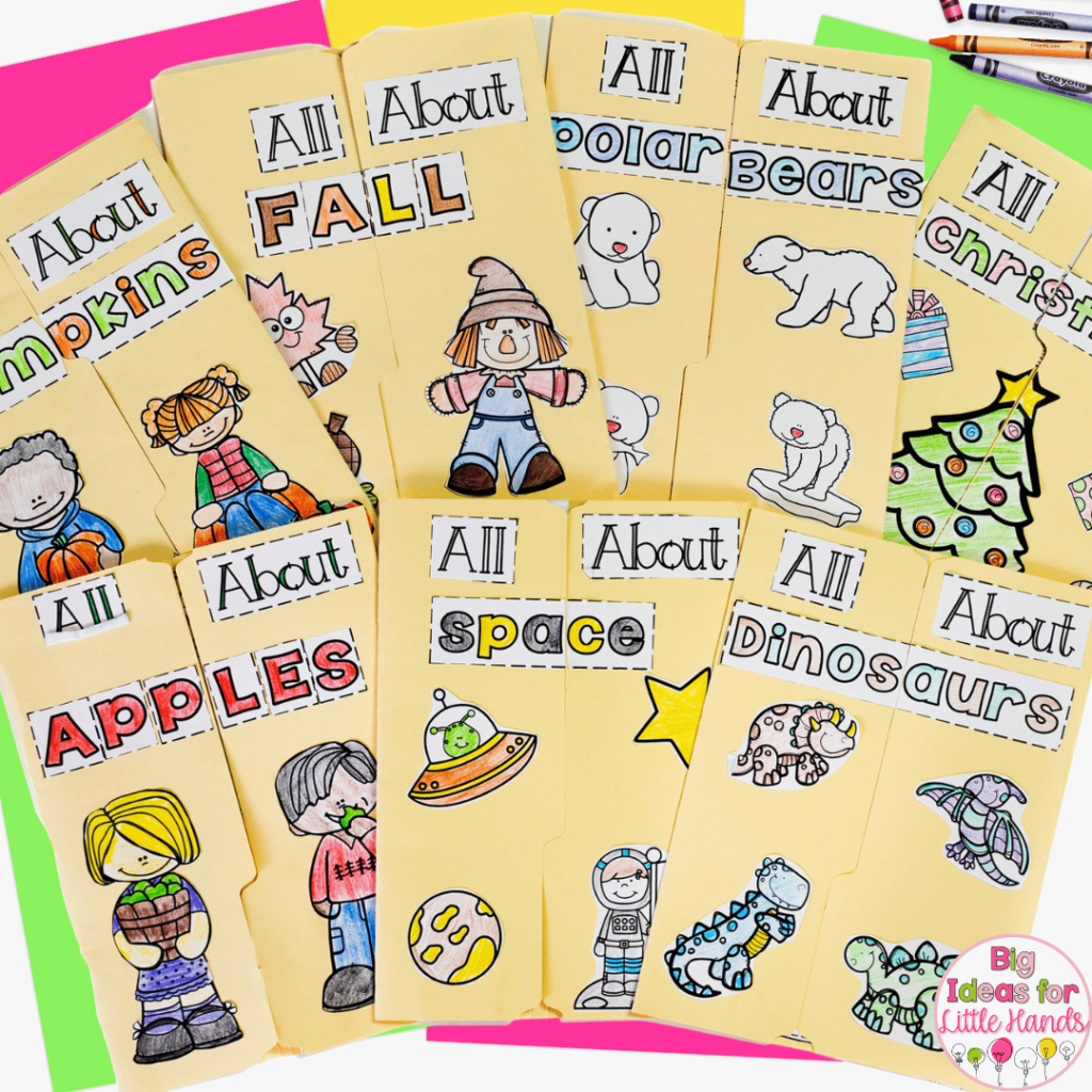 This image highlights a bundle of flippy flap lapbooks that can be used throughout the year in your primary classroom.