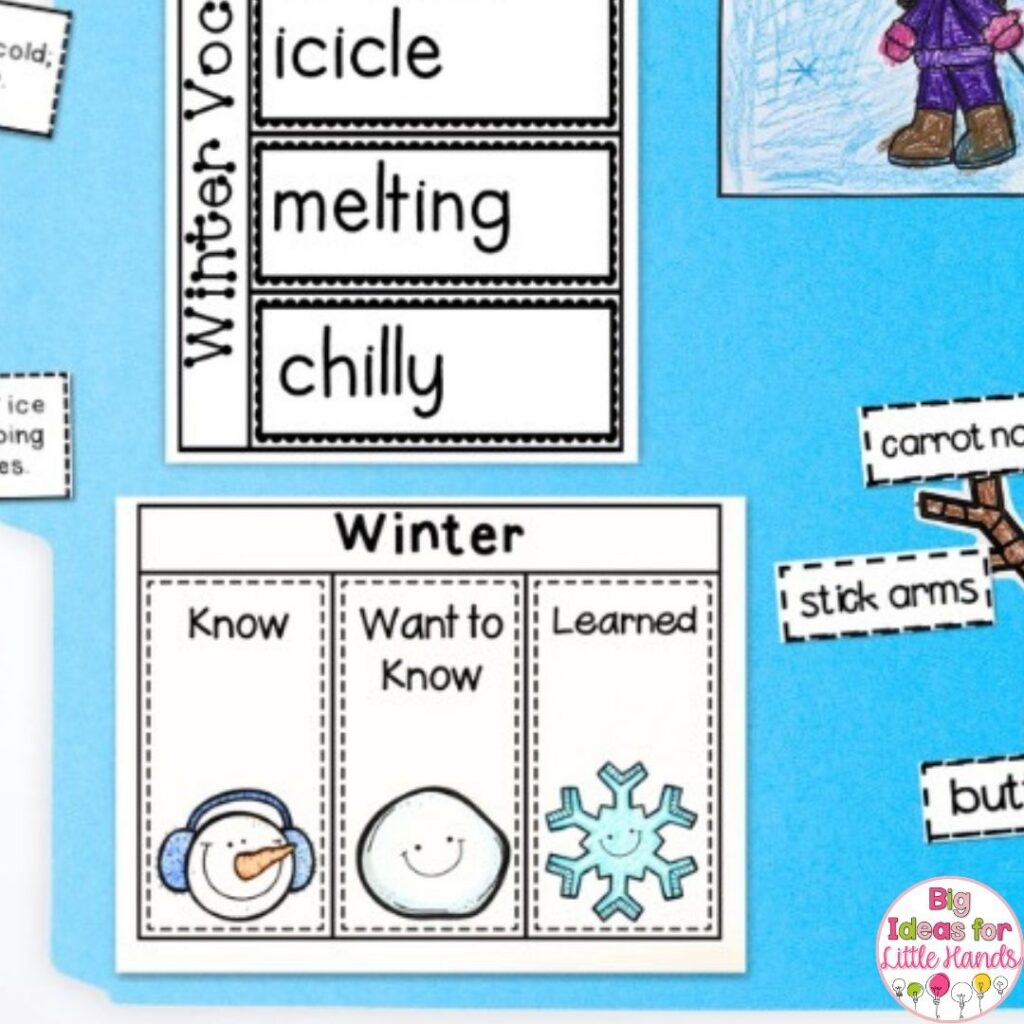 Gauge your students prior knowledge with this winter themed KWL chart.