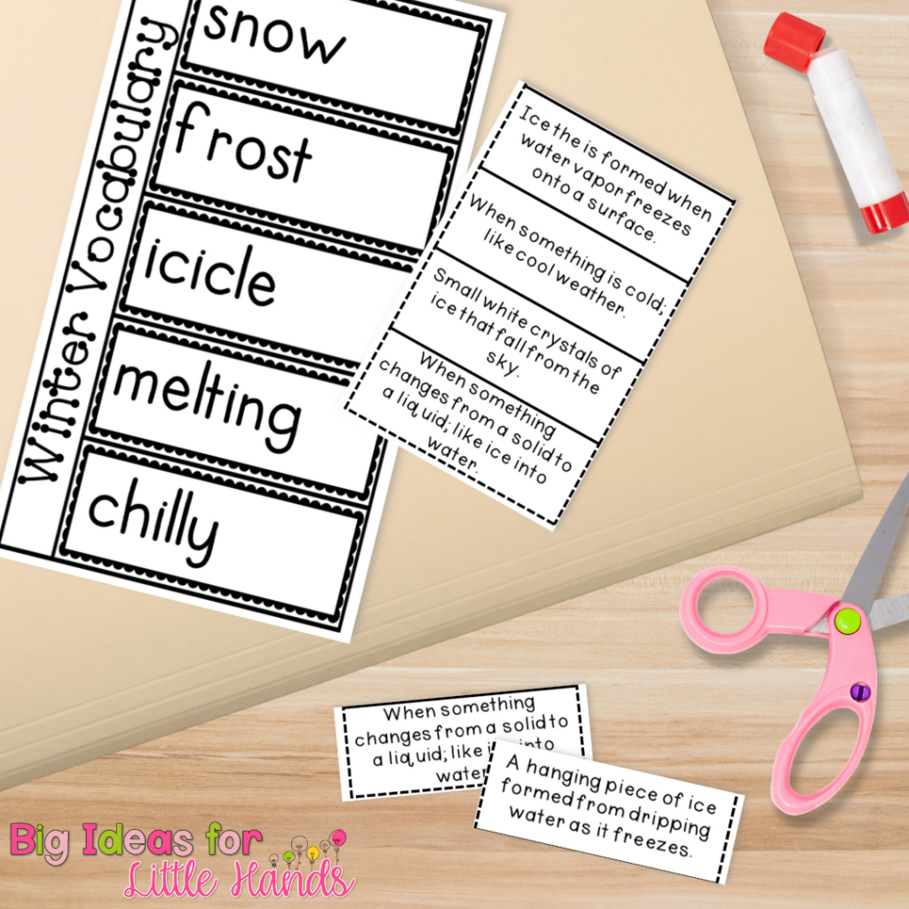 Use this fun matching game to introduce your students to the vocabulary they will be using during their winter lapbook activities.