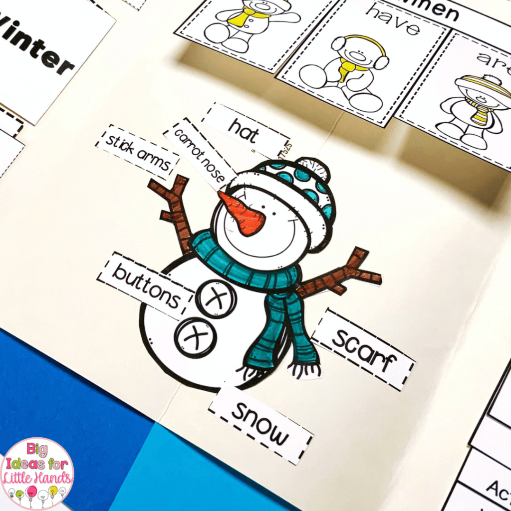 Students can label parts of a snowman in this activity.