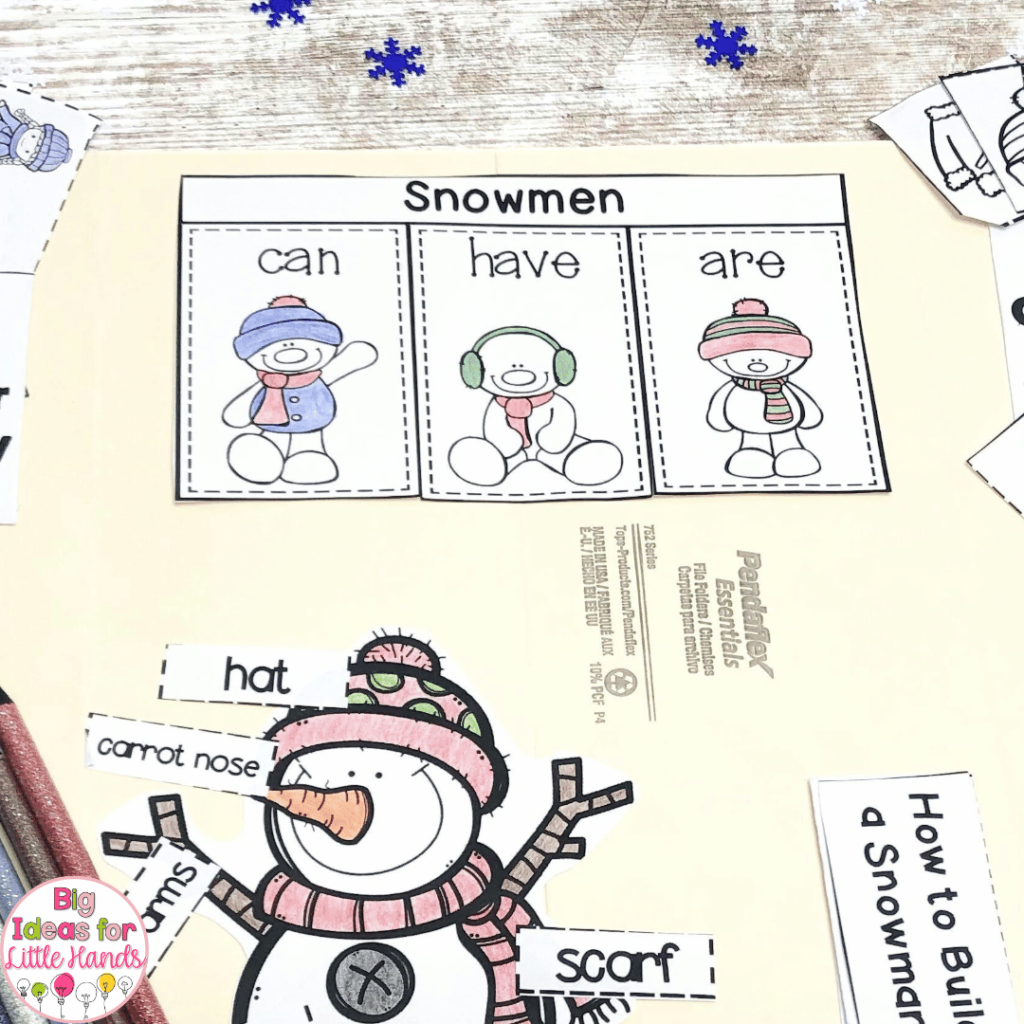 Within this winter lapbook activity, students can write about snowmen.