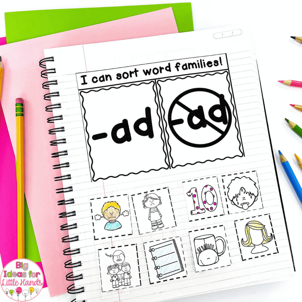 Sort word families with these easy word family interactive notebook activities.
