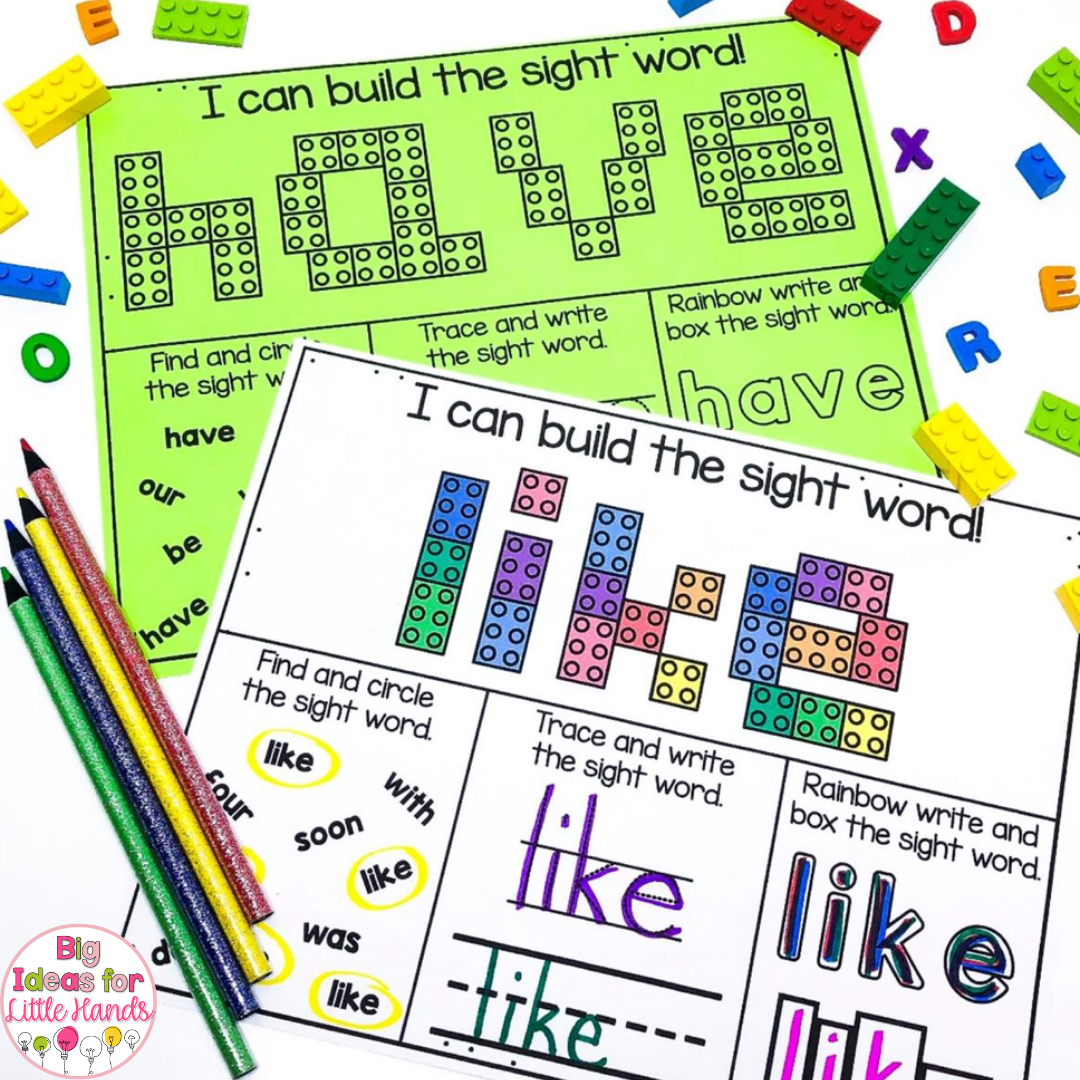 Add building bricks to your sight word practice activities for even more fun.