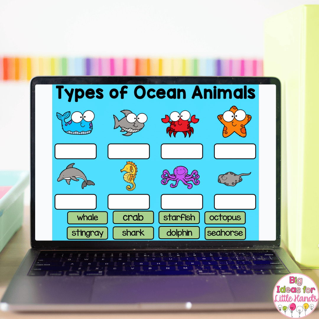 This image highlights a digital lapbook that students can use to learn about ocean animals.