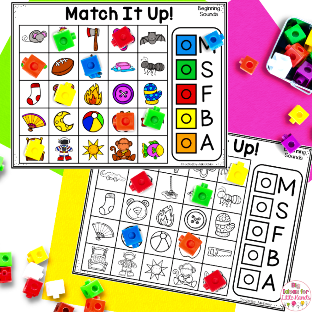 Use snap cubes and picture mats to match beginning sounds.