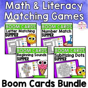Summer Math Phonics Matching Game Digital Boom Cards BUNDLE