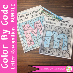 Color By Code Letter Recognition Activity & Worksheets Bundle