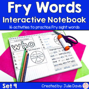 Sight Word First 100 Set 1 Interactive Notebooks Set 9