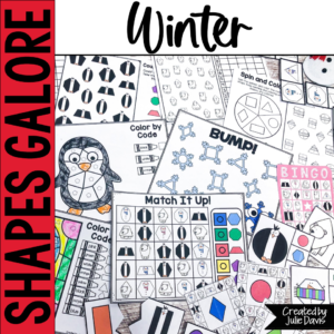 Kindergarten Math Worskeets | Winter 2D Shape Games | Center Activities