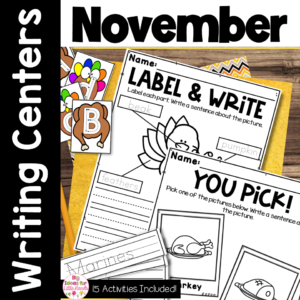 November Thanksgiving Writing Center | Kindergarten and First Grade