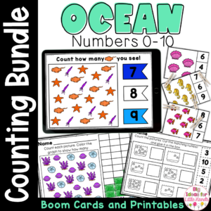 Ocean End of Year Counting Worksheets Numbers to 10 and Boom Cards Bundle