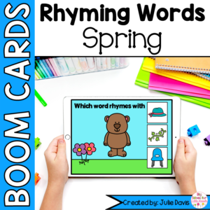 Spring Rhyming Words Digital Game Boom Cards™ | Kindergarten Task Cards