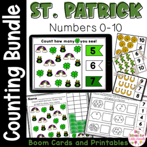 St Patrick's Day Counting Worksheets Numbers to 10 and Boom Cards Bundle
