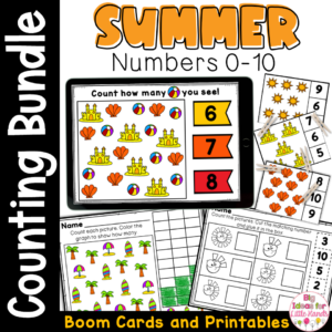 Summer End of Year Counting Worksheets Numbers to 10 and Boom Cards Bundle