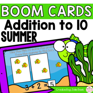 Summer Ocean Addition to 10 Math Centers | Digital Game Boom Cards