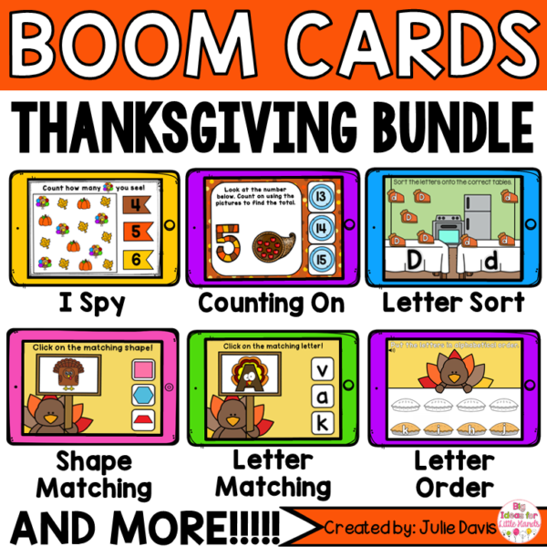 Thanksgiving Math and Phonics Digital Boom Cards™ Bundle