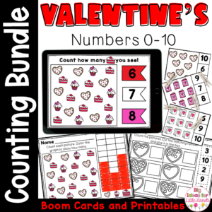 Valentine's Day Counting Worksheets Numbers to 10 and Boom Cards Bundle