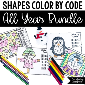 Color by 2D Shape | Kindergarten Math Worksheet | Year Long Bundle