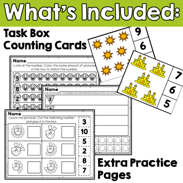 Summer End of Year Counting Worksheets Numbers to 10 and Boom Cards Bundle - Image 3