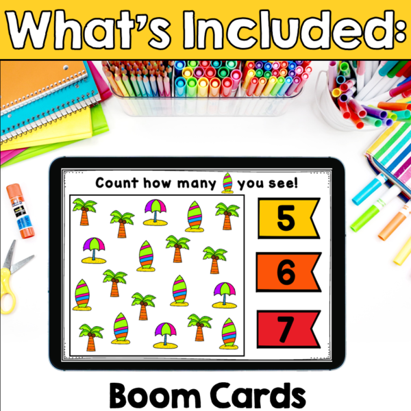 Summer End of Year Counting Worksheets Numbers to 10 and Boom Cards Bundle - Image 4