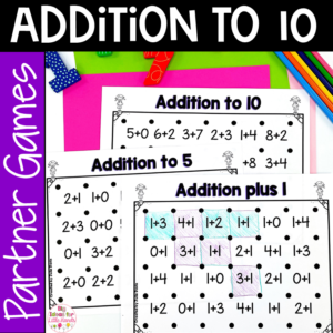 Kindergarten Addition to 10 Math Centers | Math Game Worksheet