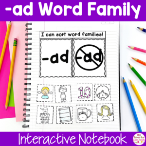 CVC Word Families Worksheets | AD Word Family Interactive Notebook