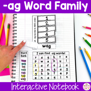 CVC Word Families Worksheets | AG Word Family Interactive Notebook