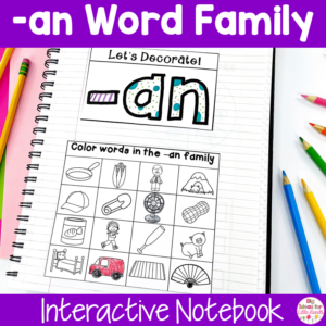 CVC Word Families Worksheets | AN Word Family Interactive Notebook