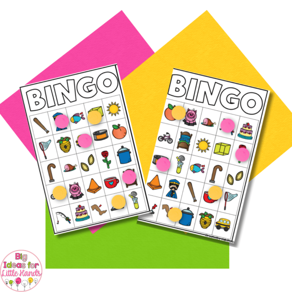 This image shows an engaging Bingo style activity that will help students practice identifying middle sounds.