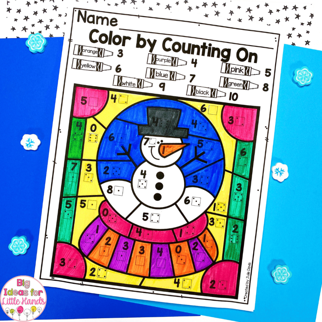 This photo shows an engaging counting on activity with a winter theme.