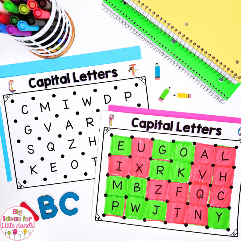 The no prep phonics games in this photo are best played with a partner! Students will take turns drawing lines and making squares around letters.