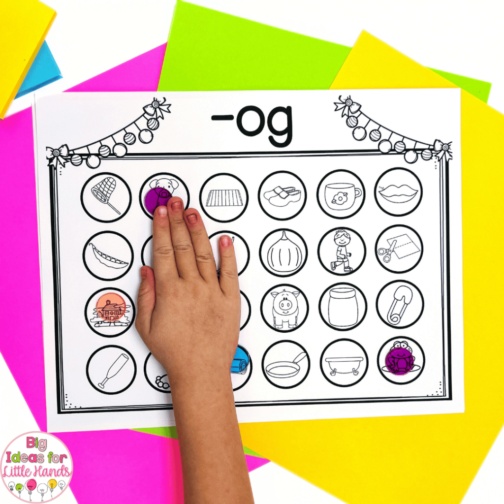 No-prep phonics games can also be used to practice word families. In this example, students will identify words in the -og family.