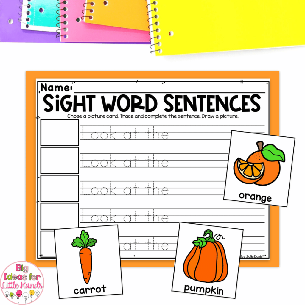 Using this resource, students can practice making sight word sentences with orange words.