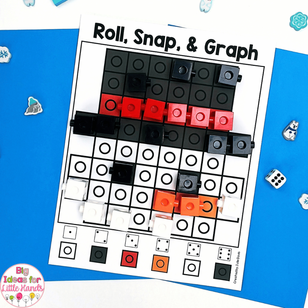 Roll, Snap and Graph as shown in this picture are great no-prep math activities.