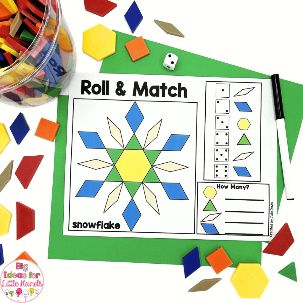 This winter themed no prep math activity will have students using pattern blocks to create fun shapes like snowflakes.