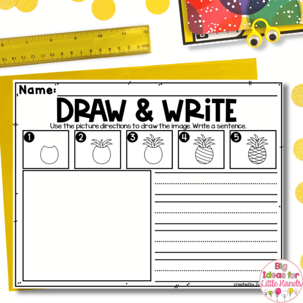 This image highlights Draw & Write, a fun writing activity for kindergarten.