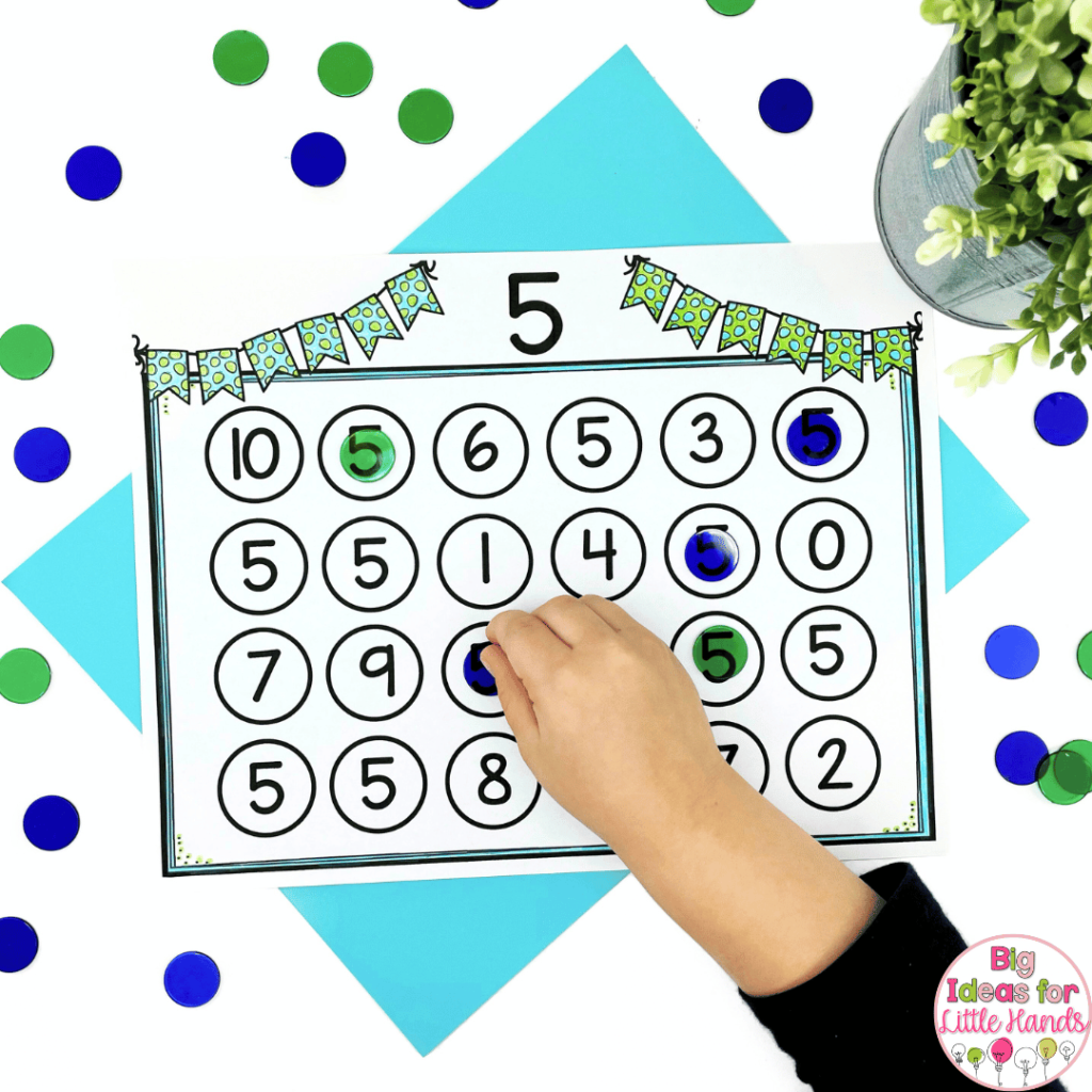 This photo shows a student completing a no prep math activity focused on number recognition.