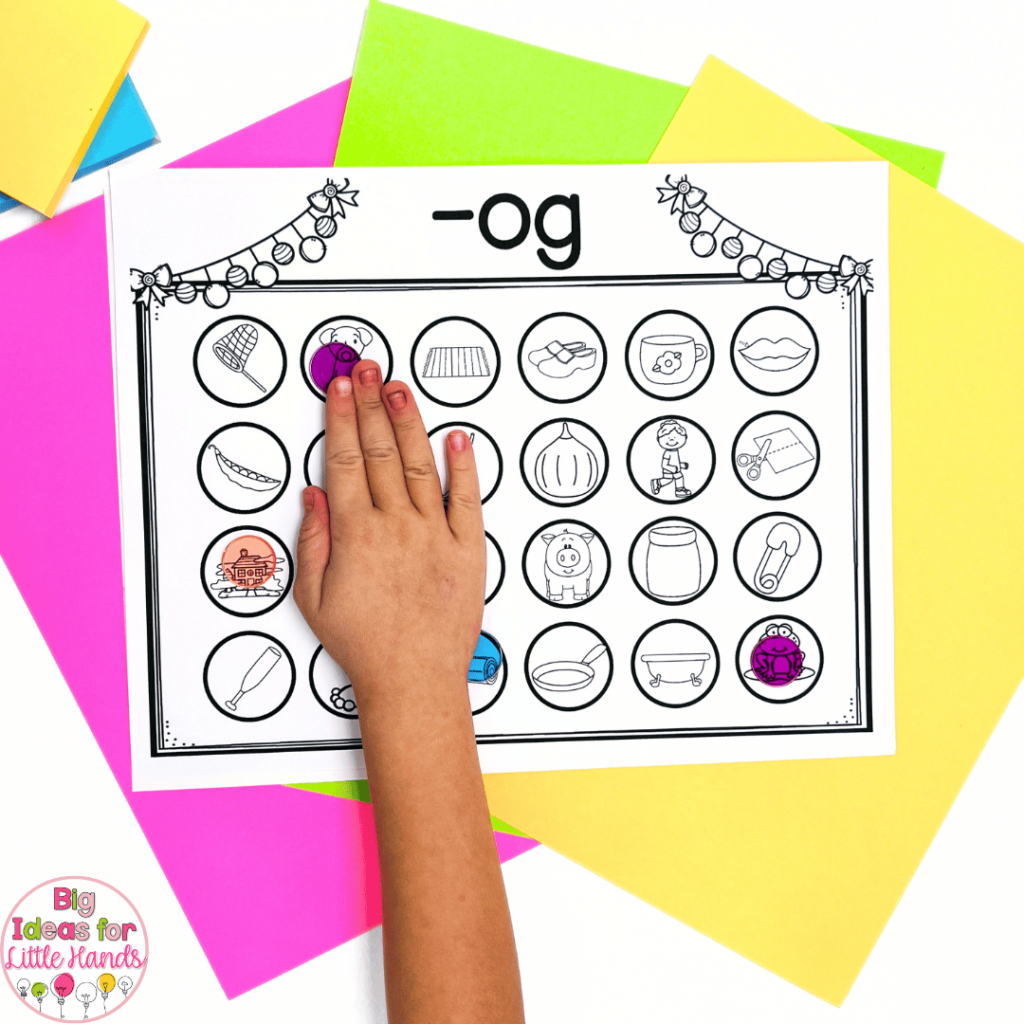 This photo demonstrates how students can use manipulative in their cvc word practice.