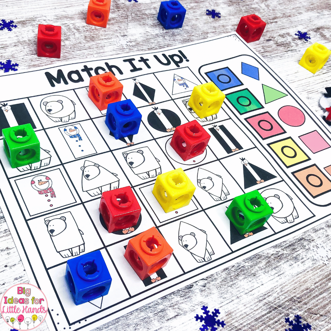 This image shows the shape match it up, al all-time favorite with the Kindergarten shape activities.