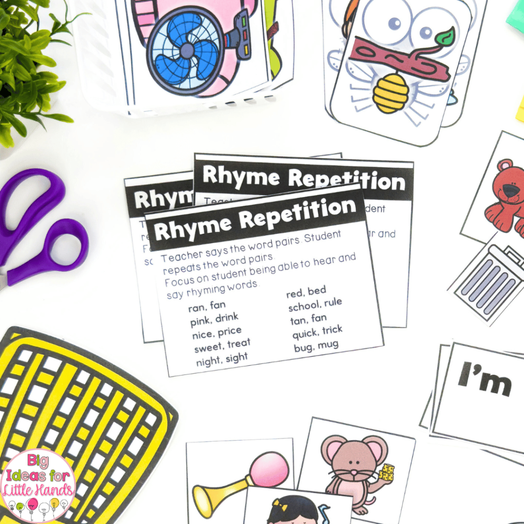 This image highlights whole group and small group activities targeting phonological awareness skills.
