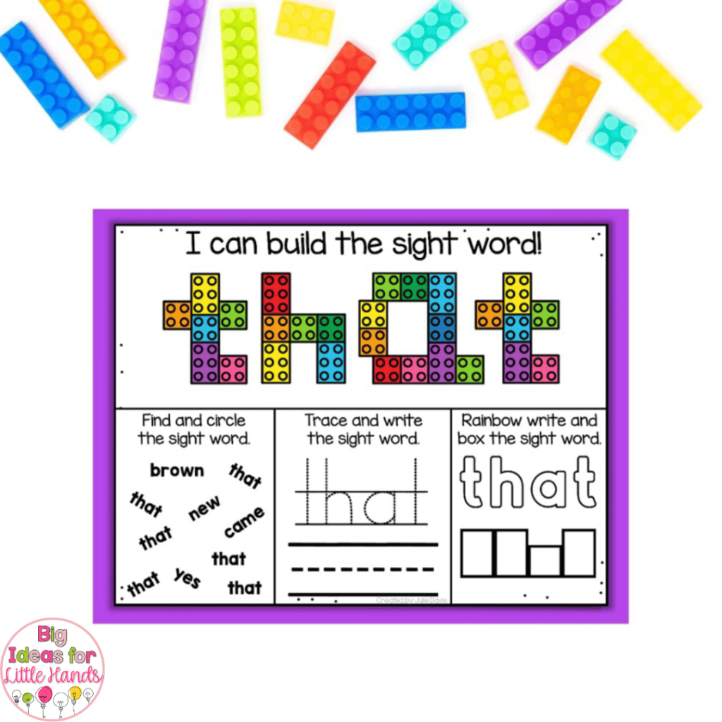This image highlights a sight word building activity.